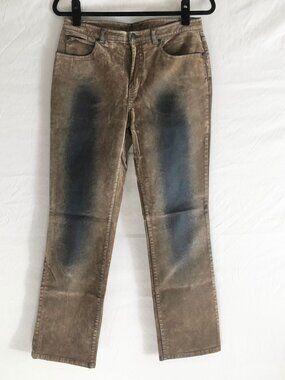 Sigrid Olsen So Blue Tan Distressed Flocked Velvety Jeans Size 8